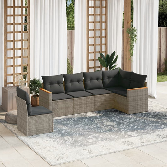 Set Divano da Giardino 6 pz con Cuscini Grigio in Polyrattan - homemem39