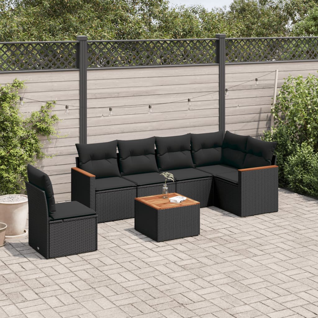 Set Divani da Giardino con Cuscini 7pz Nero Polyrattan - homemem39