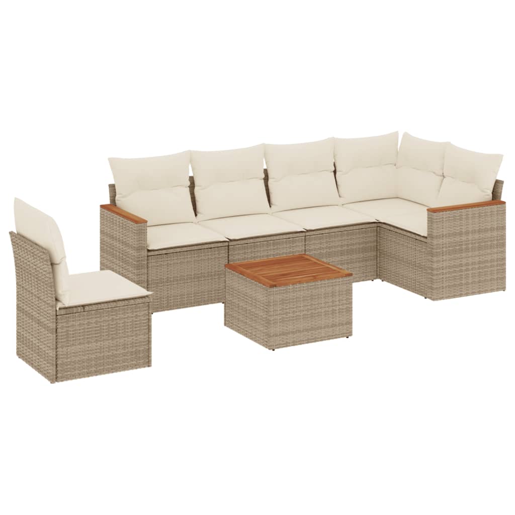 Set Divani da Giardino 7 pz con Cuscini Beige in Polyrattan - homemem39
