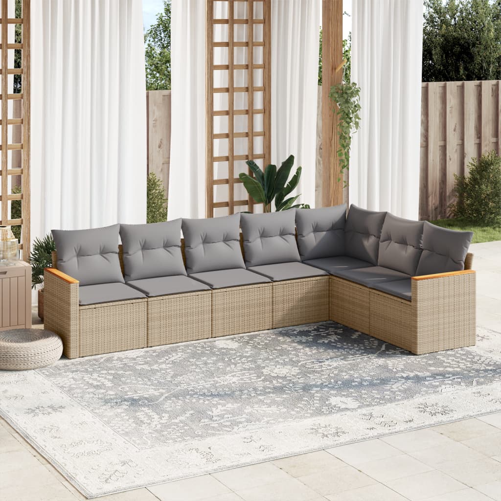 Set Divano da Giardino 7 pz con Cuscini Beige Misto Polyrattan - homemem39