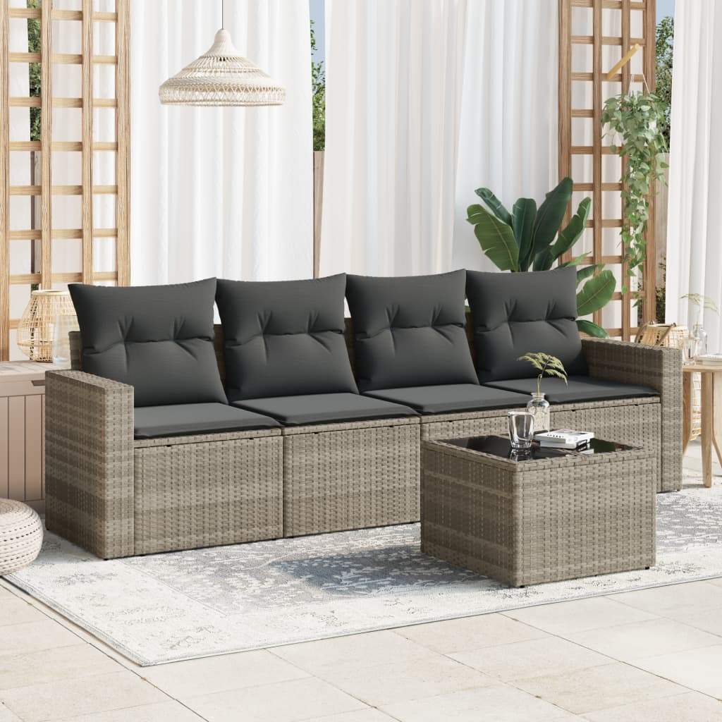 Set Divano da Giardino 5pz con Cuscini Grigio Chiaro Polyrattan - homemem39