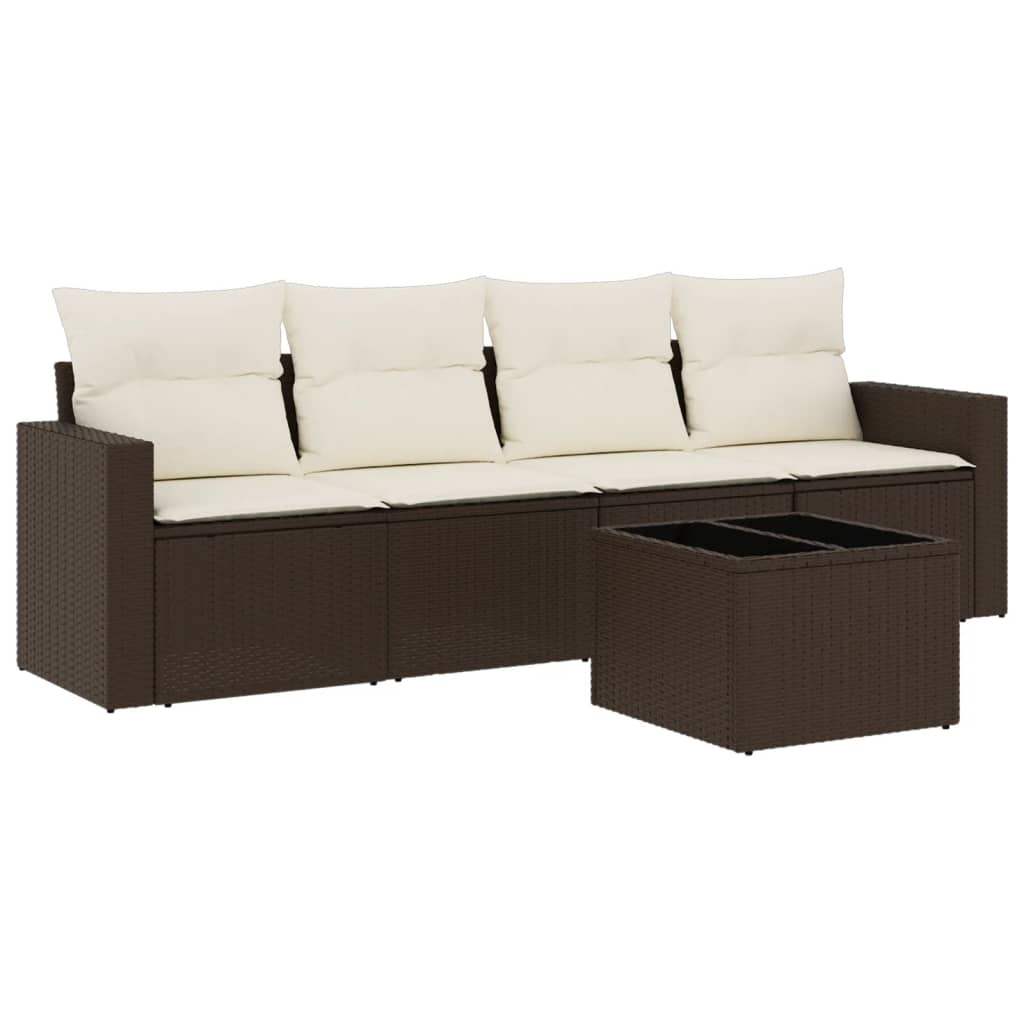 Set Divano da Giardino 5 pz con Cuscini Marrone in Polyrattan - homemem39