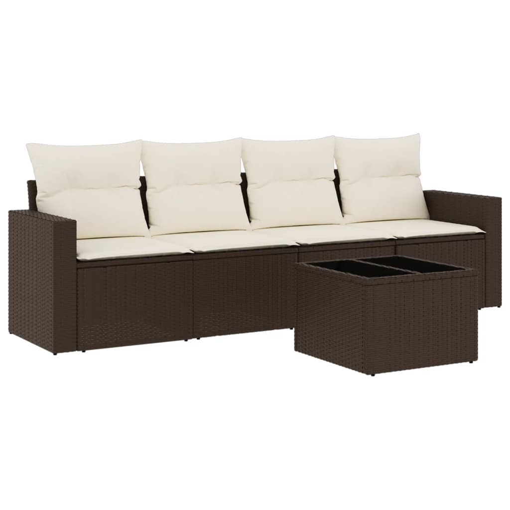 Set Divano da Giardino 5 pz con Cuscini in Polyrattan
