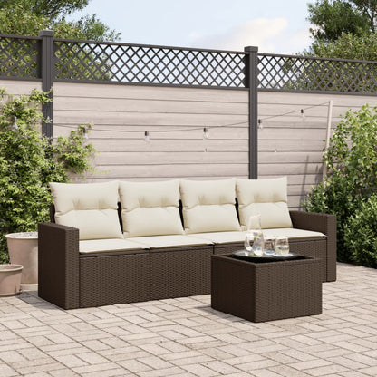 Set Divano da Giardino 5 pz con Cuscini in Polyrattan