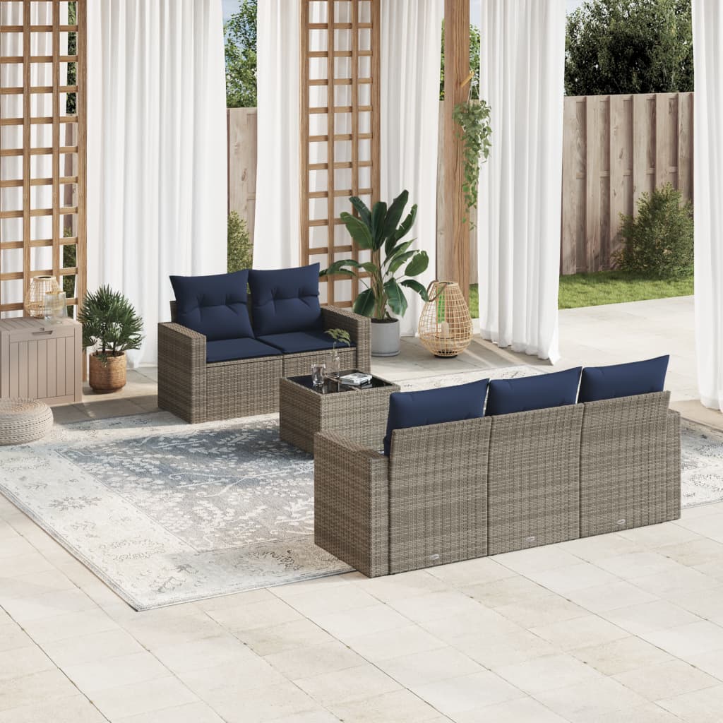 Set Divani da Giardino 6 pz con Cuscini Grigio in Polyrattan - homemem39