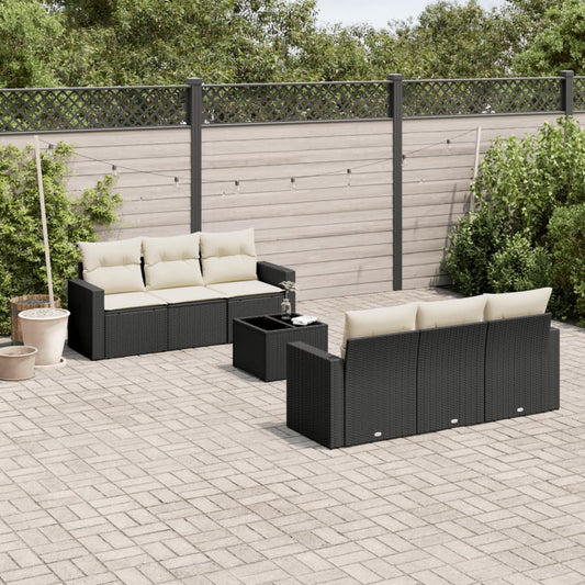 Set Divani da Giardino con Cuscini 7pz Nero Polyrattan | homemem39