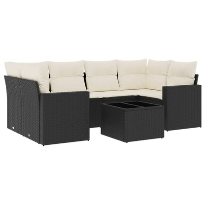 Set Divani da Giardino con Cuscini 7pz Nero Polyrattan