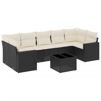 Gartensofa-Set mit Kissen 8-tlg. Schwarz aus Polyrattan