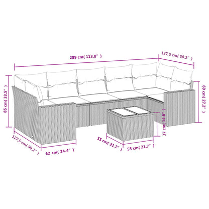 Gartensofa-Set mit Kissen 8-tlg. Schwarz aus Polyrattan