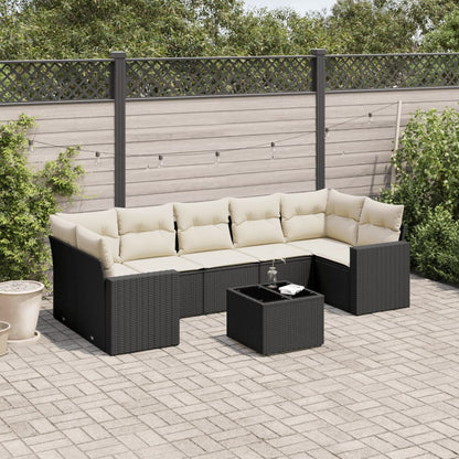 Gartensofa-Set mit Kissen 8-tlg. Schwarz aus Polyrattan