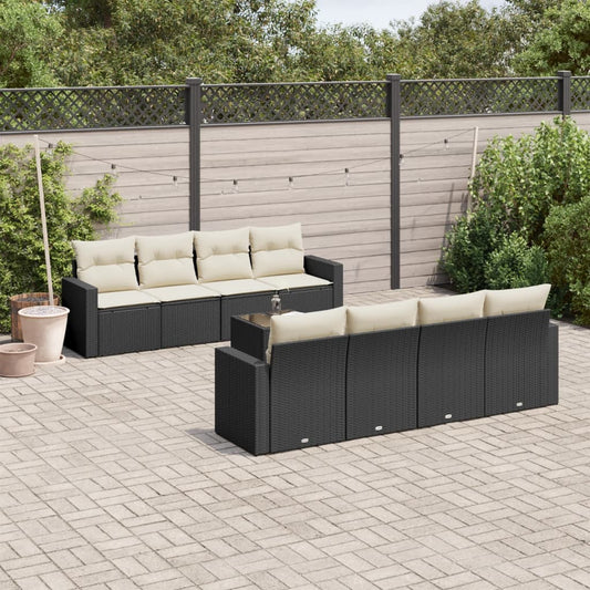 Set Divani da Giardino 9 pz con Cuscini Nero in Polyrattan | homemem39