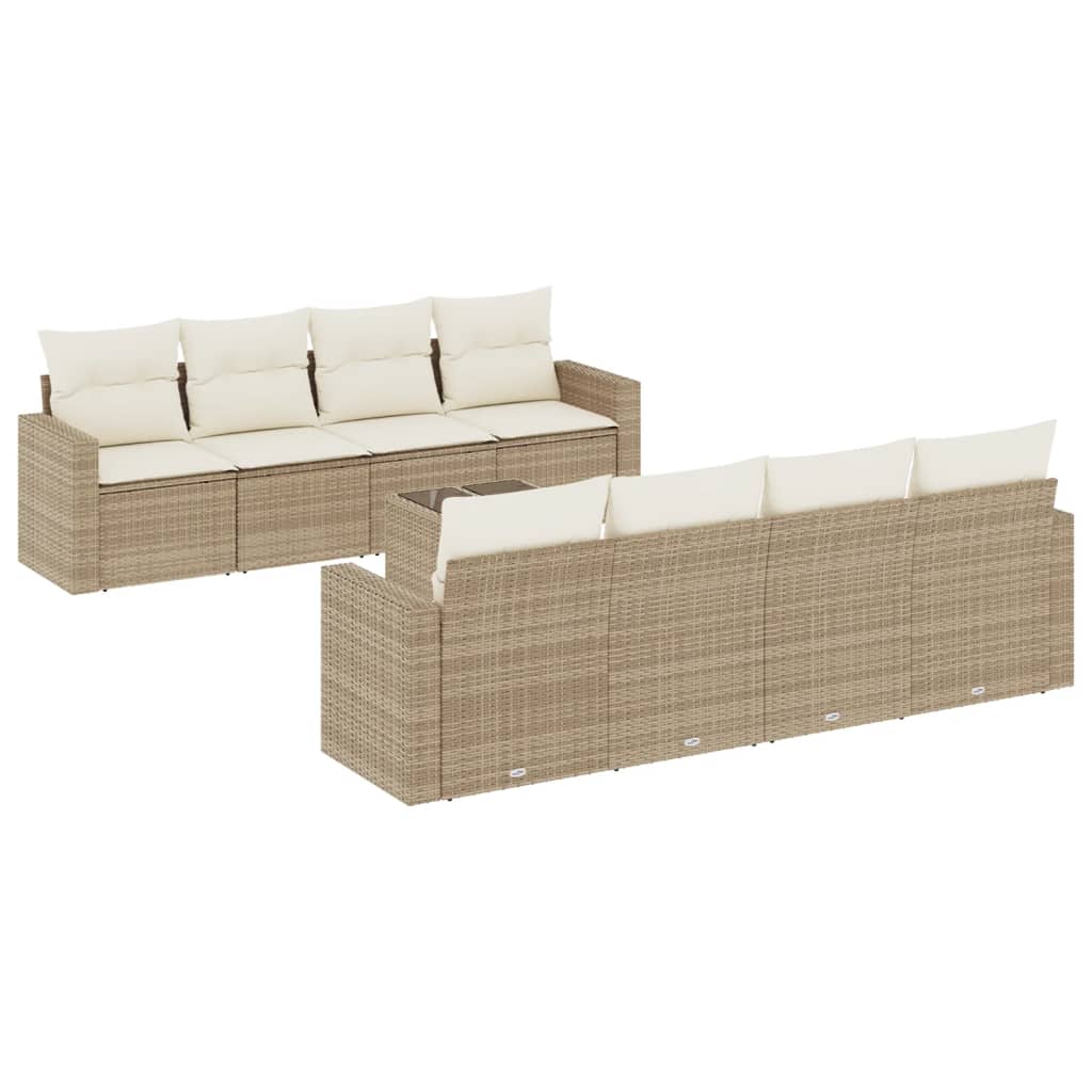 Set Divano da Giardino 9 pz con Cuscini Beige in Polyrattan - homemem39