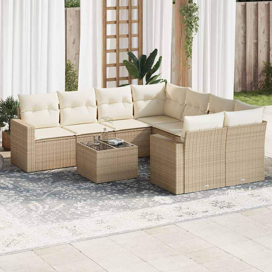Set Divano da Giardino 9 pz con Cuscini Beige in Polyrattan - homemem39