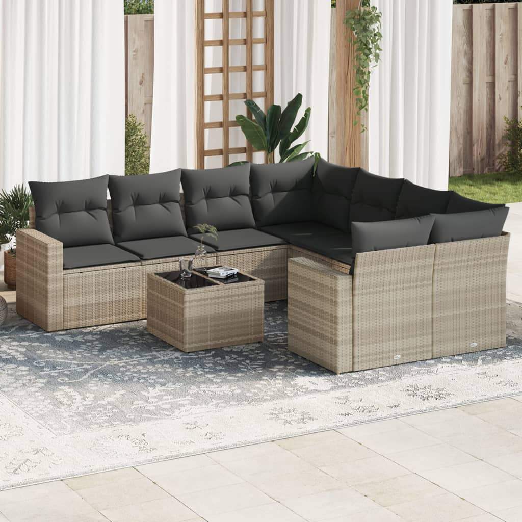 Set Divano da Giardino 9pz con Cuscini Grigio Chiaro Polyrattan - homemem39