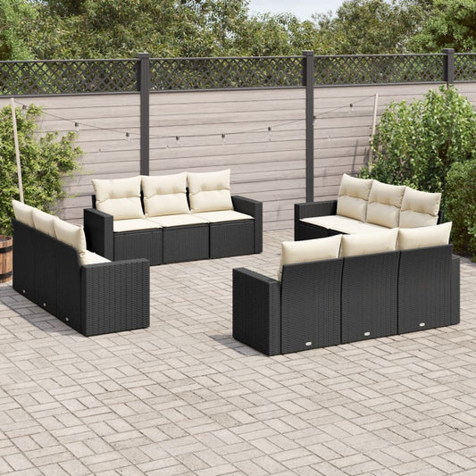 Set Divani da Giardino 12 pz con Cuscini Nero in Polyrattan | homemem39