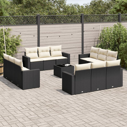 Set Divani da Giardino 13pz con Cuscini Nero in Polyrattan | homemem39