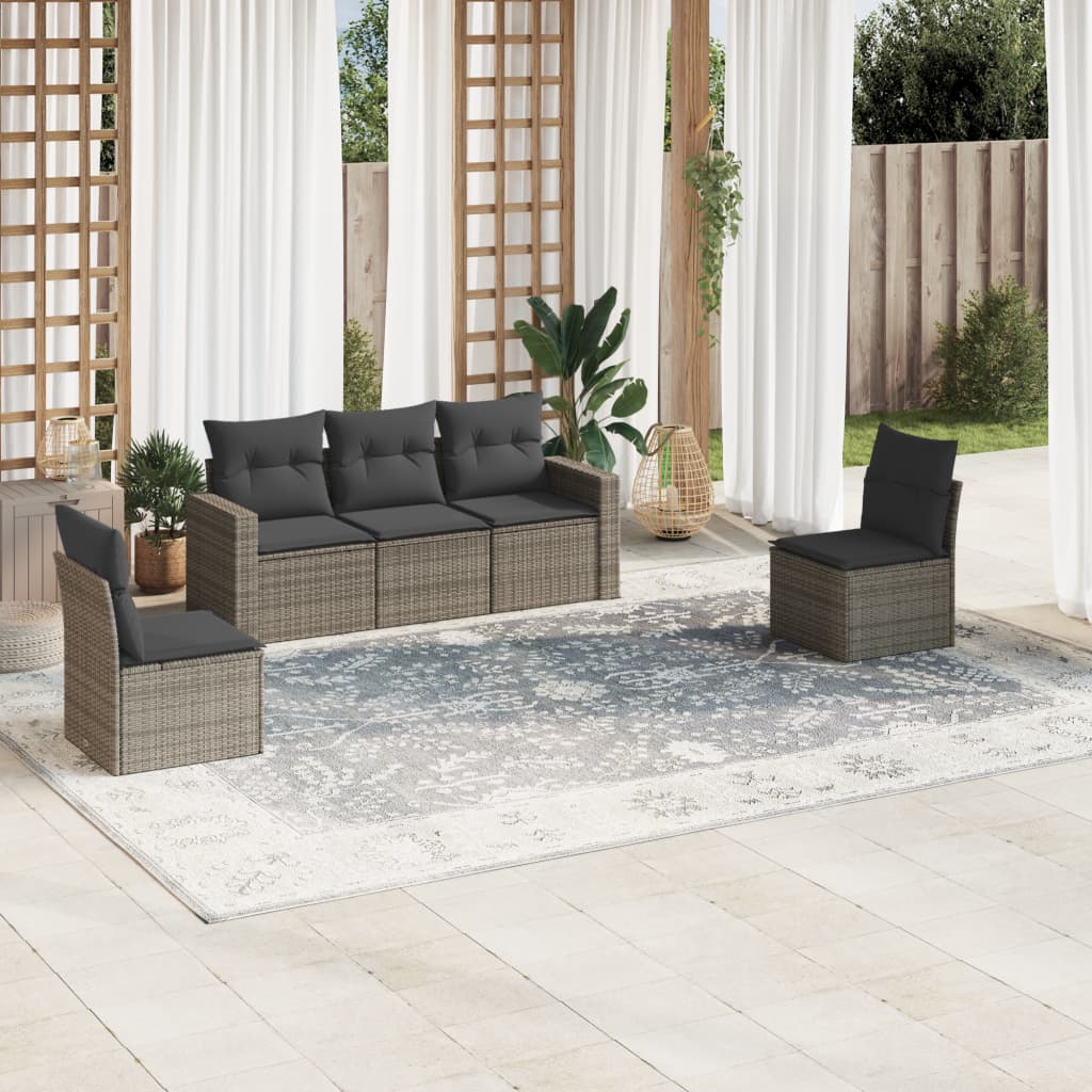 Set Divano da Giardino 5 pz con Cuscini in Polyrattan