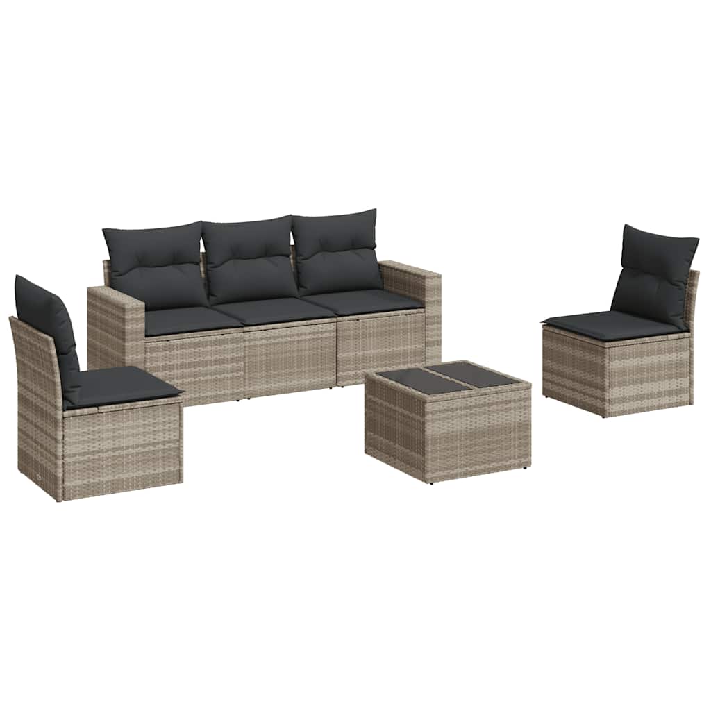 Set Divano da Giardino 6pz con Cuscini Grigio Chiaro Polyrattan