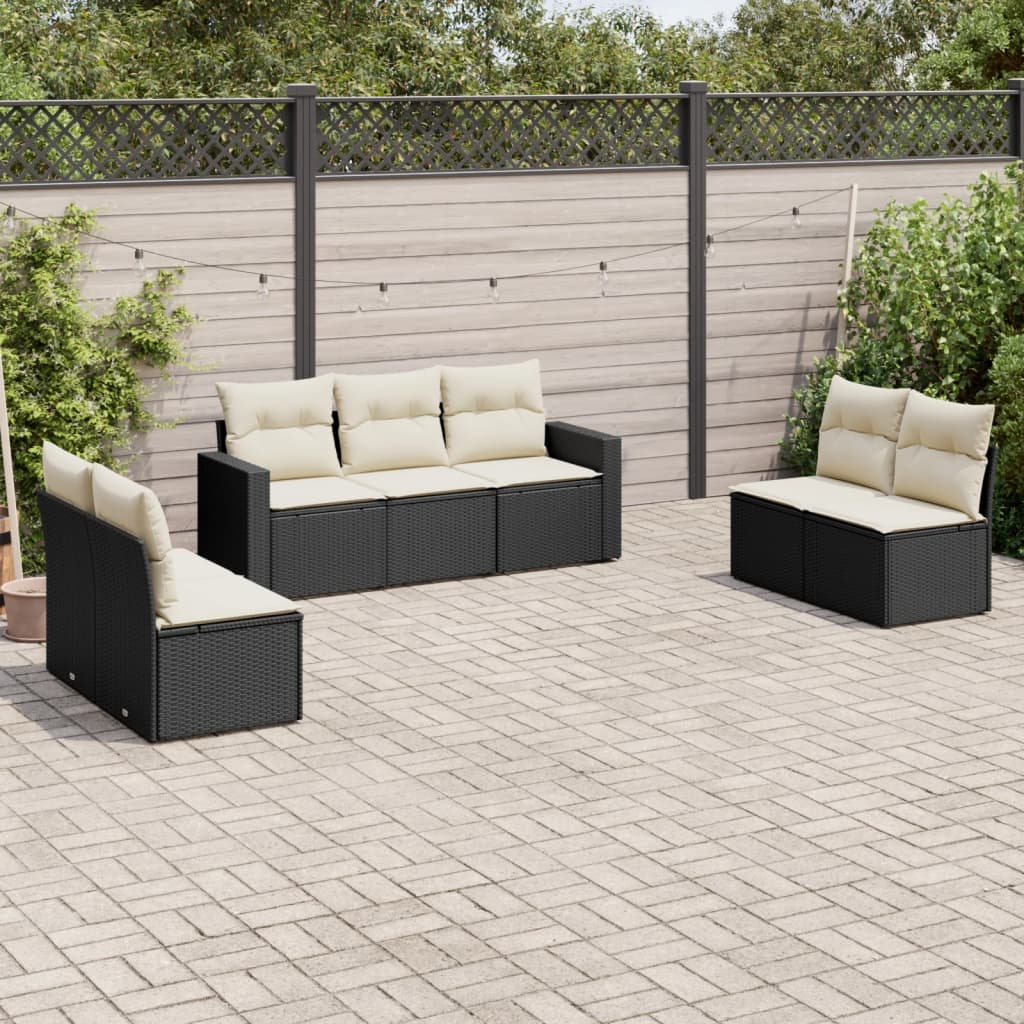 Set Divani da Giardino con Cuscini 7pz Nero Polyrattan - homemem39