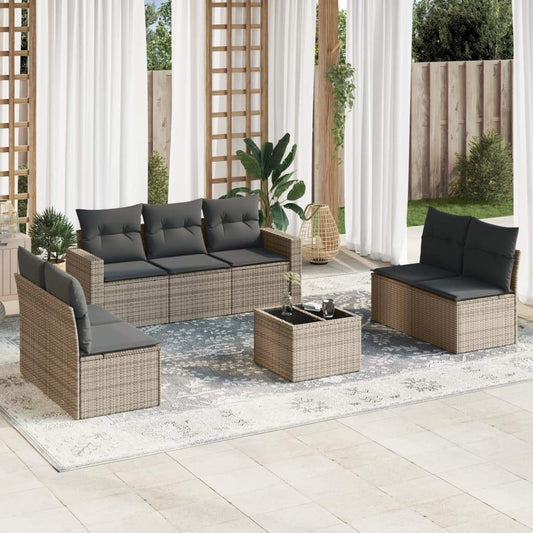 Set Divano da Giardino 8 pz con Cuscini Grigio in Polyrattan - homemem39