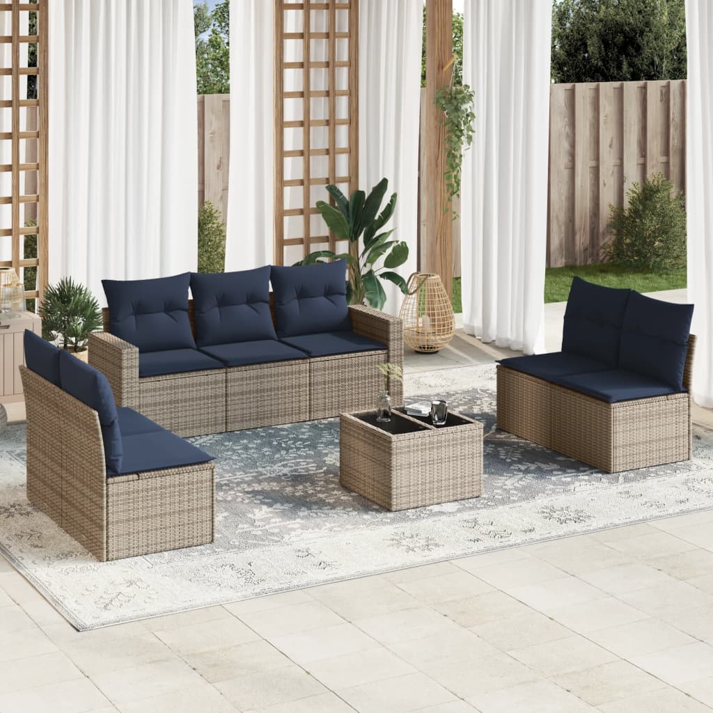 Set Divani da Giardino 8 pz con Cuscini Grigio in Polyrattan - homemem39