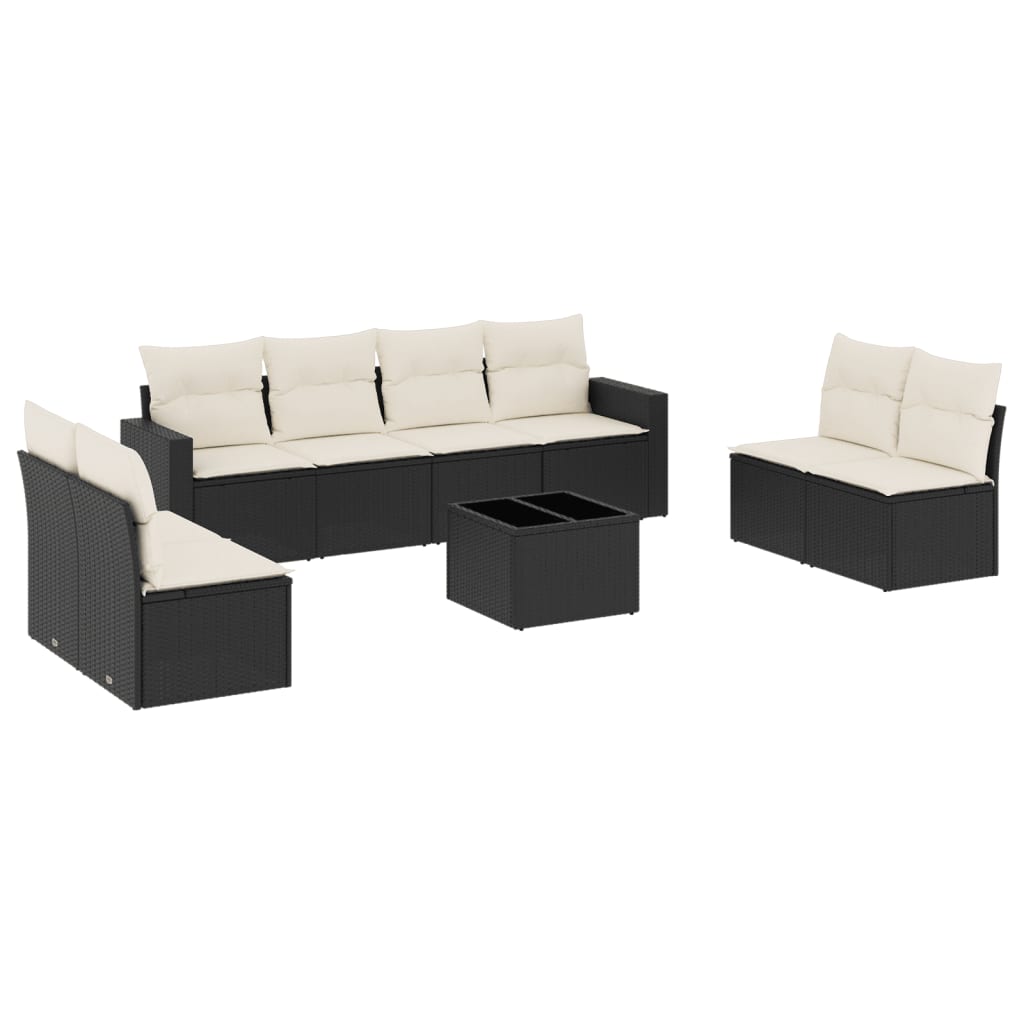 Set Divani da Giardino 9 pz con Cuscini Nero in Polyrattan