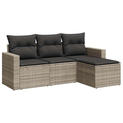 Set Divano da Giardino 4pz con Cuscini Grigio Chiaro Polyrattan