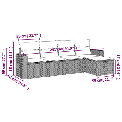 Set Divano da Giardino 5pz con Cuscini Grigio Chiaro Polyrattan - homemem39