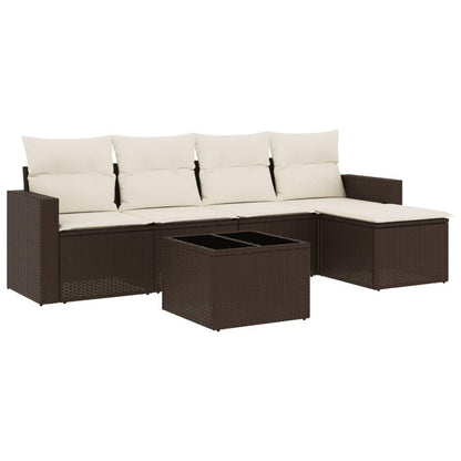 Set Divani da Giardino 6 pz con Cuscini Marrone in Polyrattan - homemem39