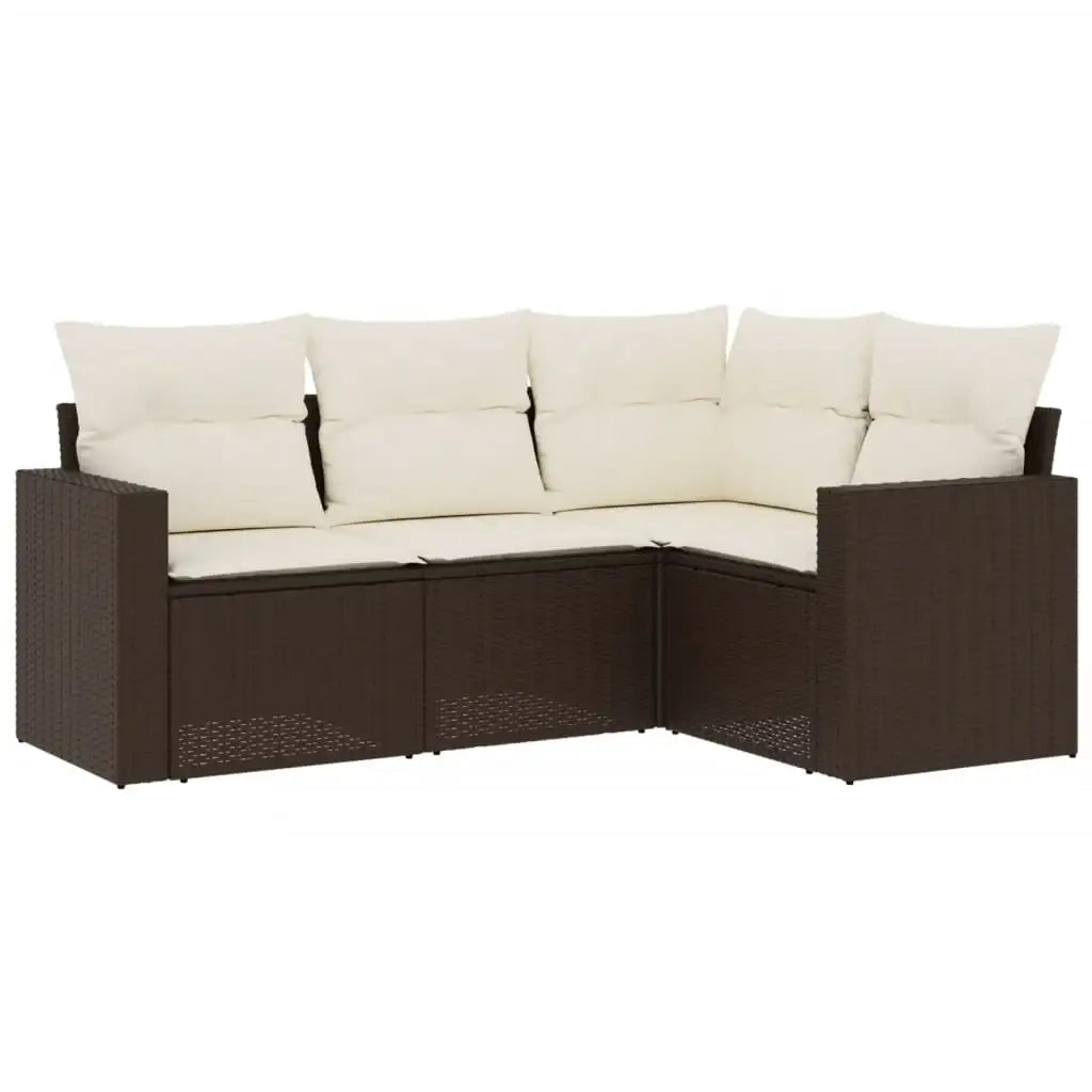 Set Divano da Giardino 4 pz con Cuscini Marrone in Polyrattan - homemem39