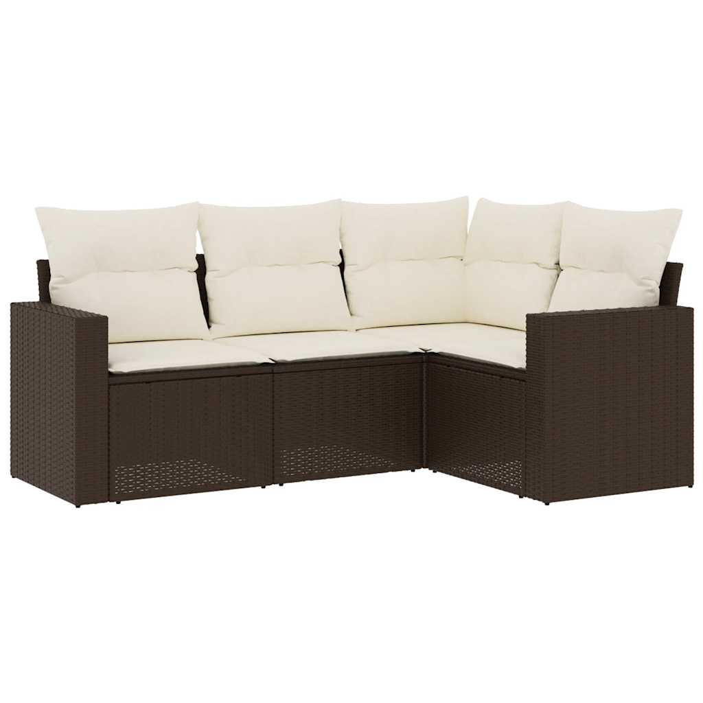 Set Divano da Giardino 4 pz con Cuscini Marrone in Polyrattan