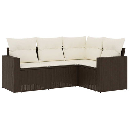Set Divano da Giardino 4 pz con Cuscini Marrone in Polyrattan