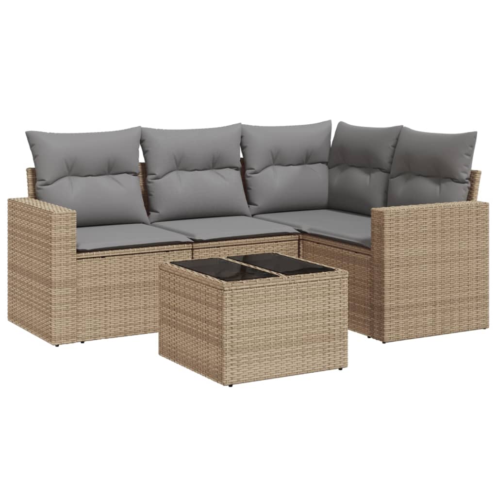 Set Divano da Giardino 5 pz con Cuscini in Polyrattan