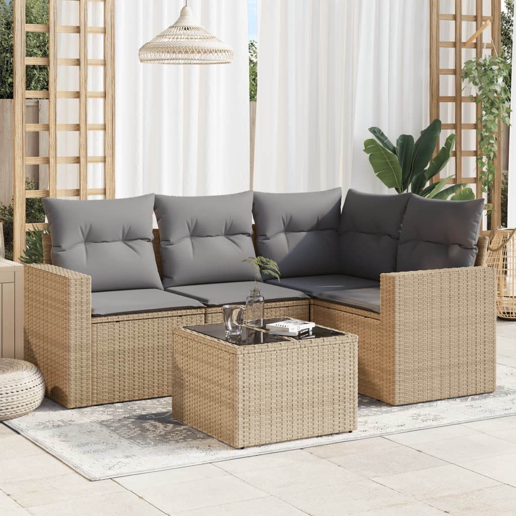 Set Divano da Giardino 5 pz con Cuscini in Polyrattan