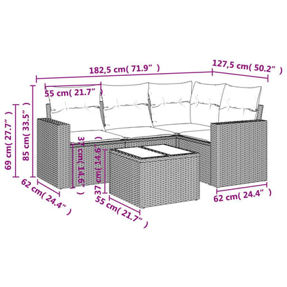 Set Divano da Giardino 5 pz con Cuscini Marrone in Polyrattan - homemem39