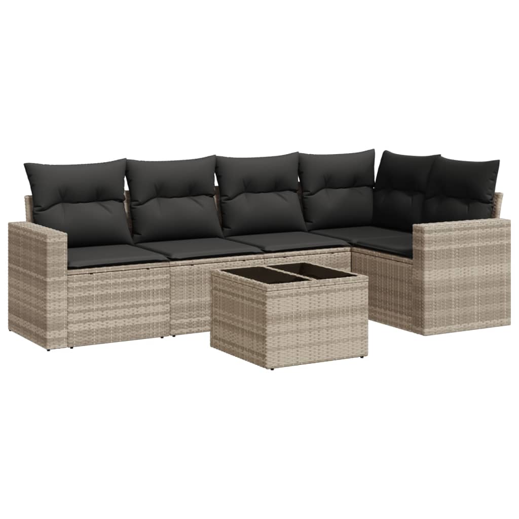 Set Divano da Giardino 6pz con Cuscini Grigio Chiaro Polyrattan