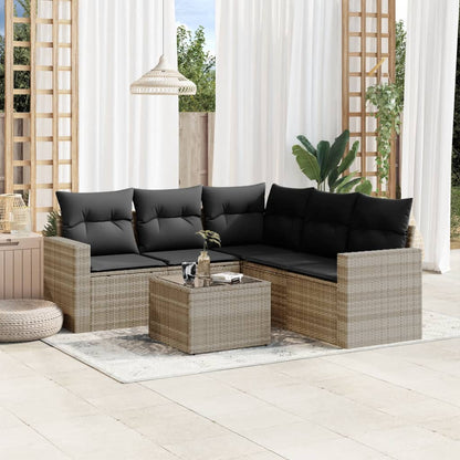 Set Divano da Giardino 6pz con Cuscini grigio chiaro Polyrattan