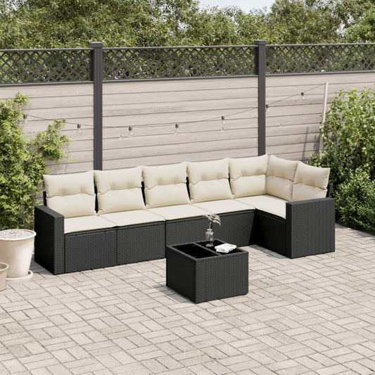 Set Divani da Giardino con Cuscini 7pz Nero Polyrattan
