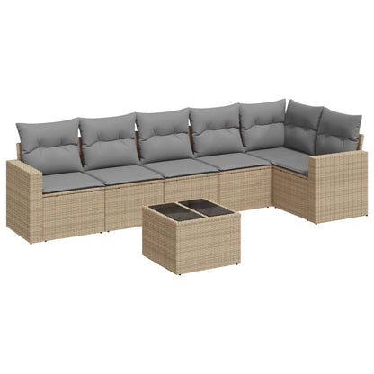 Set Divani da Giardino 7 pz con Cuscini Beige in Polyrattan