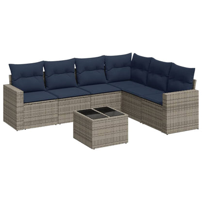 Set Divani da Giardino 7 pz con Cuscini Grigio in Polyrattan - homemem39