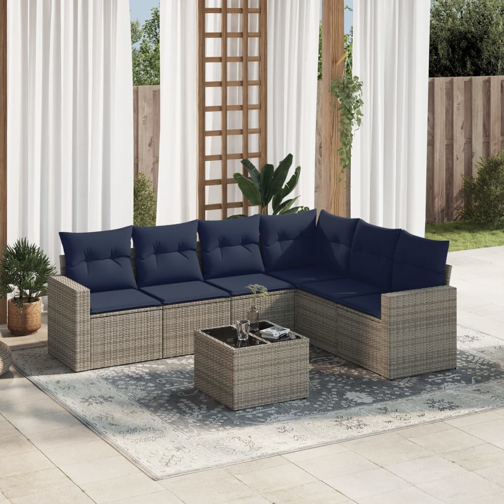 Set Divani da Giardino 7 pz con Cuscini Grigio in Polyrattan - homemem39