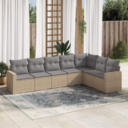Set Divani da Giardino 7 pz con Cuscini Beige in Polyrattan - homemem39