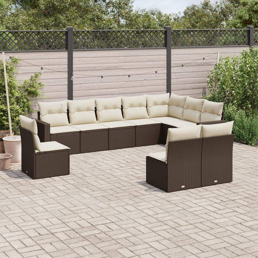 Set Divani da Giardino 10pz con Cuscini in Polyrattan Marrone - homemem39