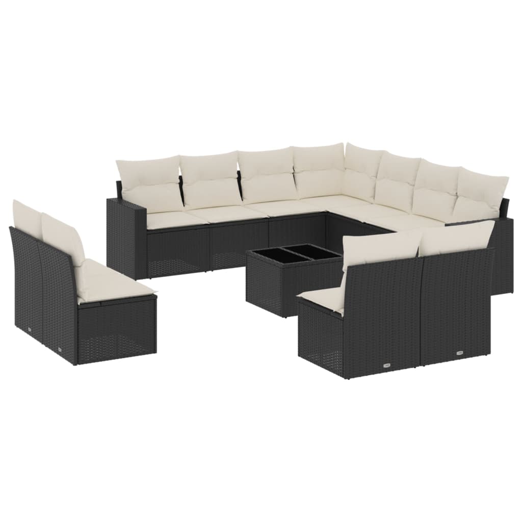 Set Divani da Giardino 12 pz con Cuscini Nero in Polyrattan