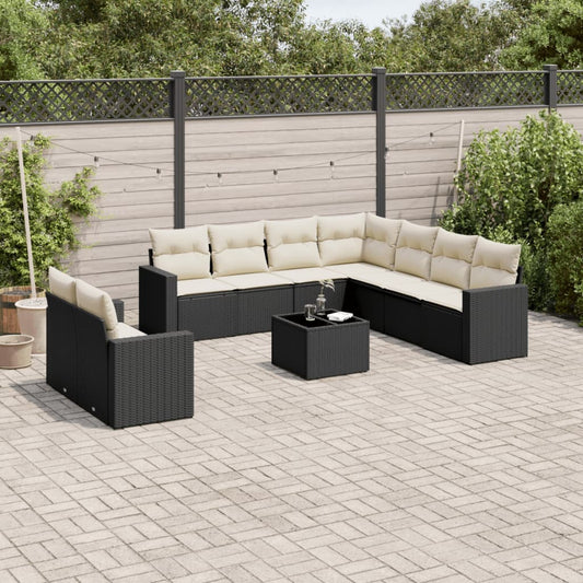 Set Divani da Giardino 10pz con Cuscini in Polyrattan Nero | homemem39