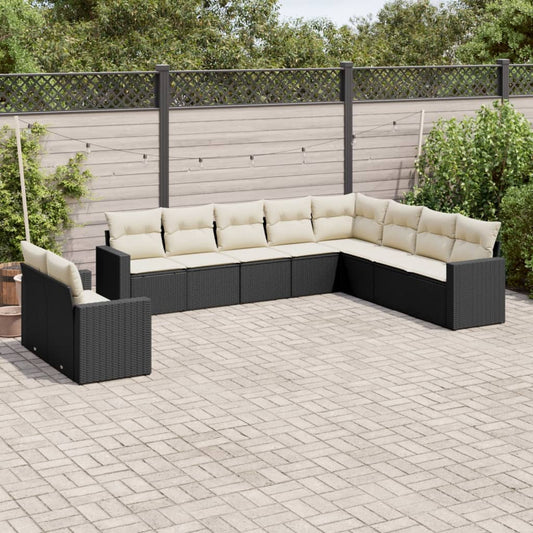 Set Divani da Giardino 10pz con Cuscini in Polyrattan Nero | homemem39