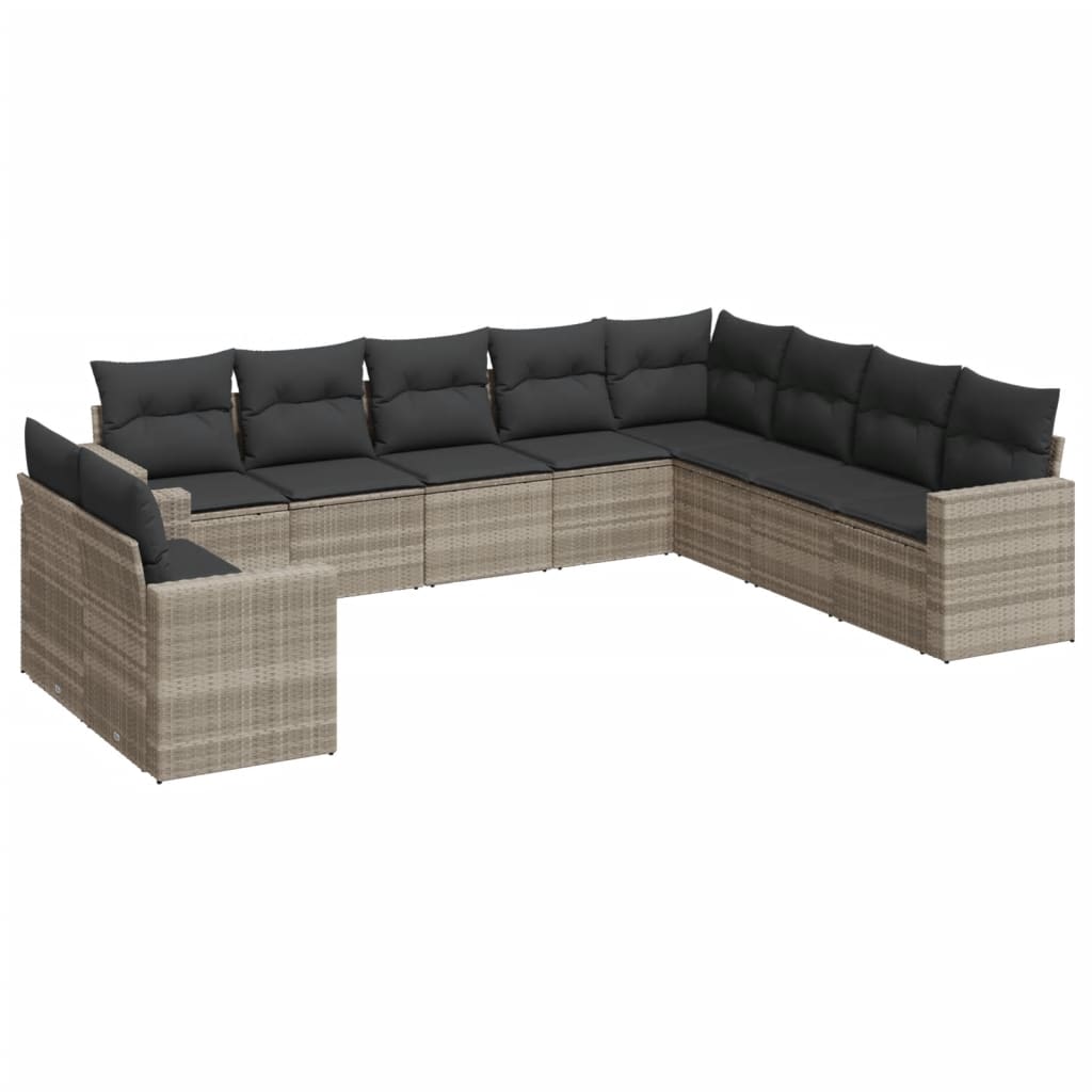 Set Divano Giardino 10 pz con Cuscini Grigio Chiaro Polyrattan