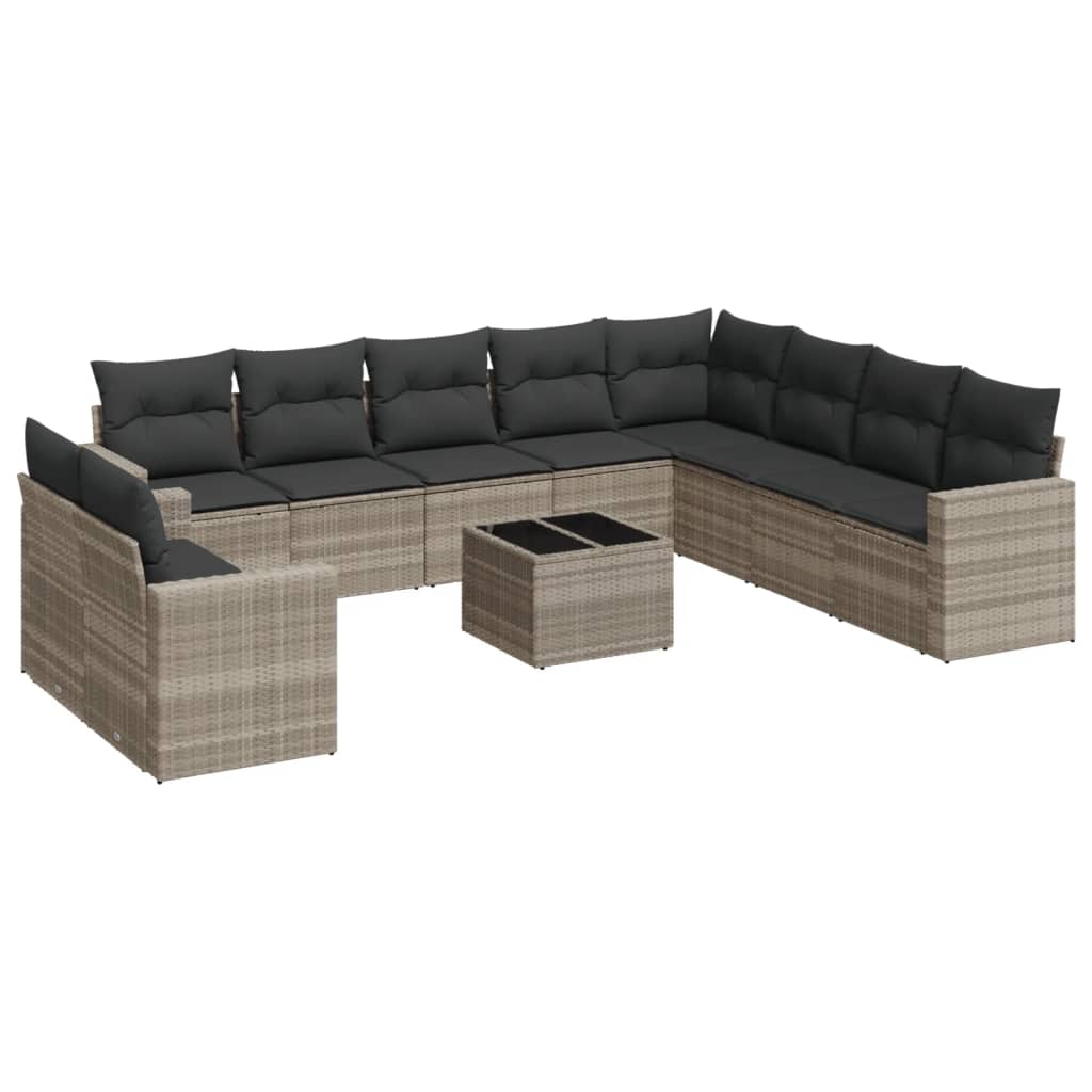 Set Divani da Giardino 11 pz con Cuscini in Polyrattan Grigio