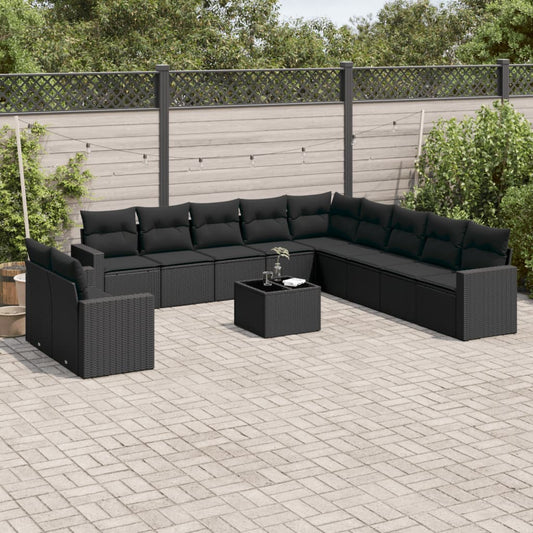 Set Divani da Giardino 12 pz con Cuscini Nero in Polyrattan | homemem39