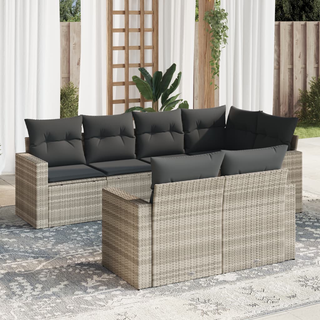 Set Divani da Giardino 7pz con Cuscini grigio chiaro Polyrattan